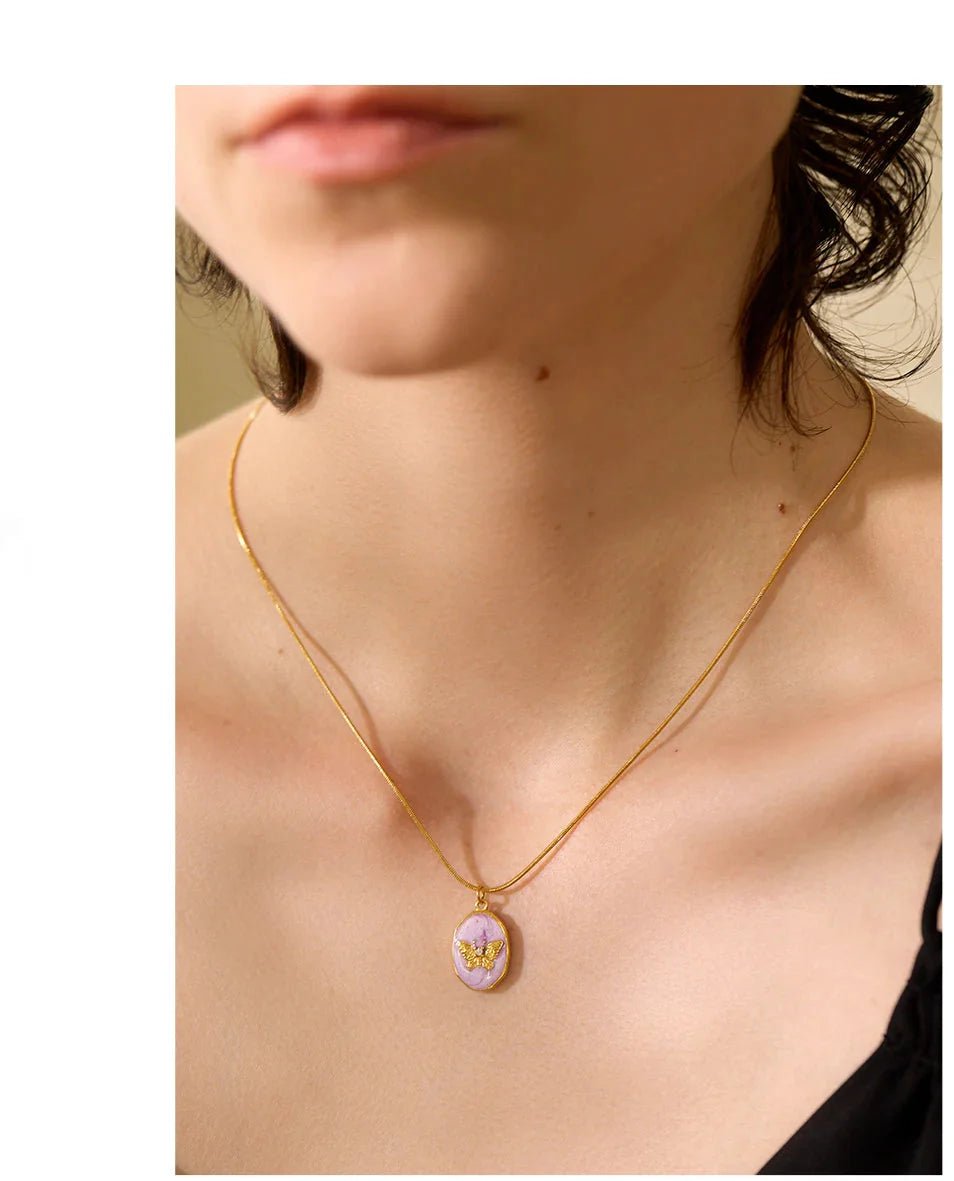 Pink Butterfly Pendant Necklace - Oreela