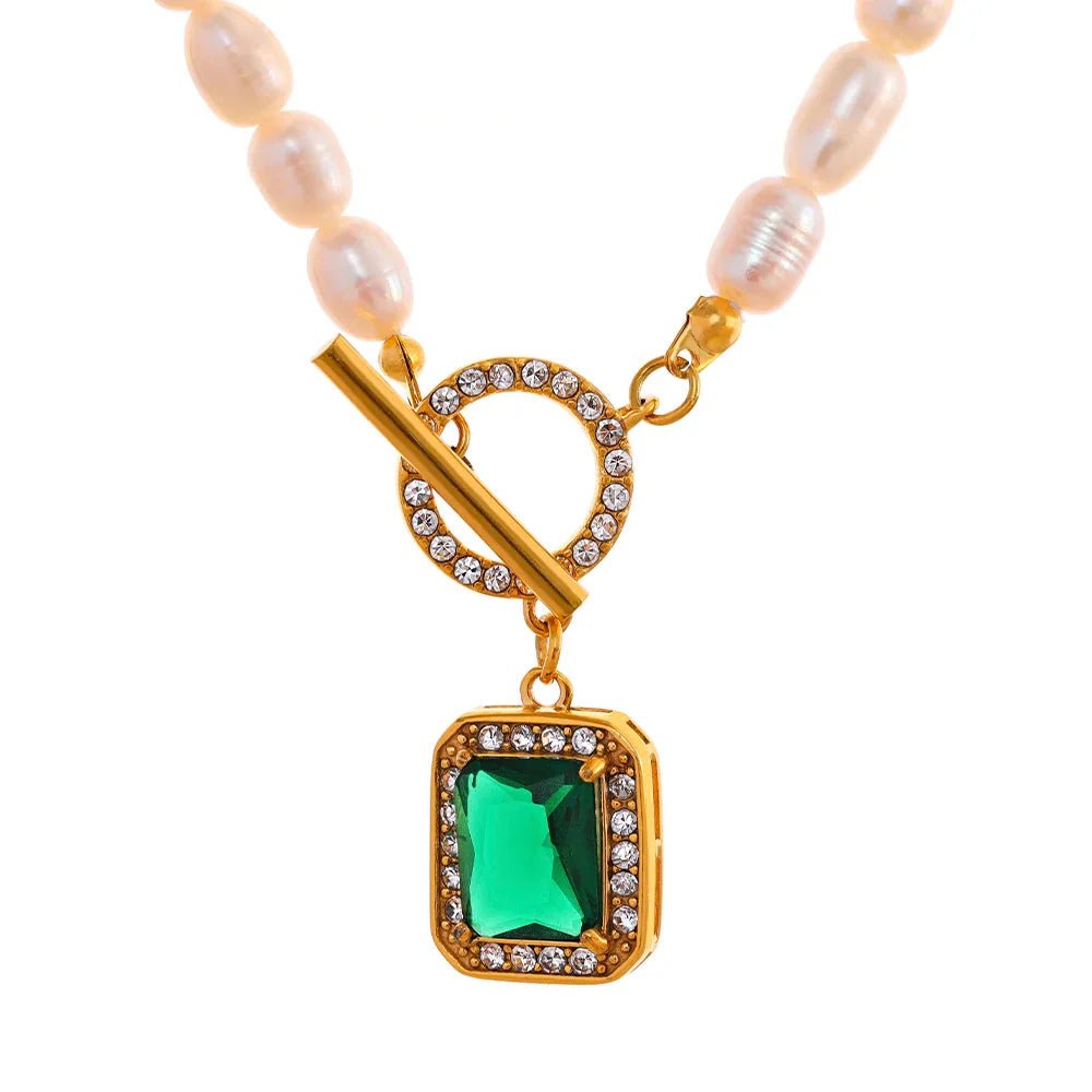 Pearl & Zirconia Pendant Necklace - Oreela