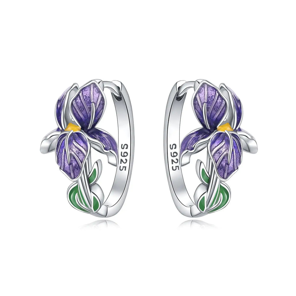 Purple Iris Silver Earrings