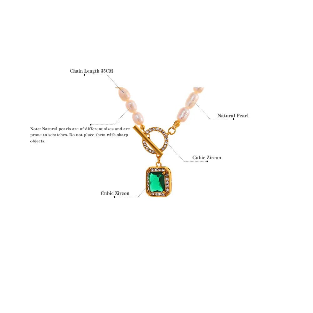 Pearl & Zirconia Pendant Necklace - Oreela