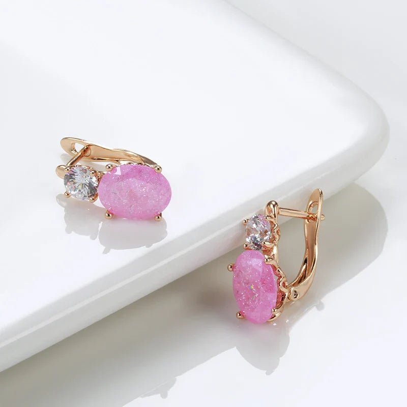 Pink Frosted Zircon Drop Earrings - Oreela