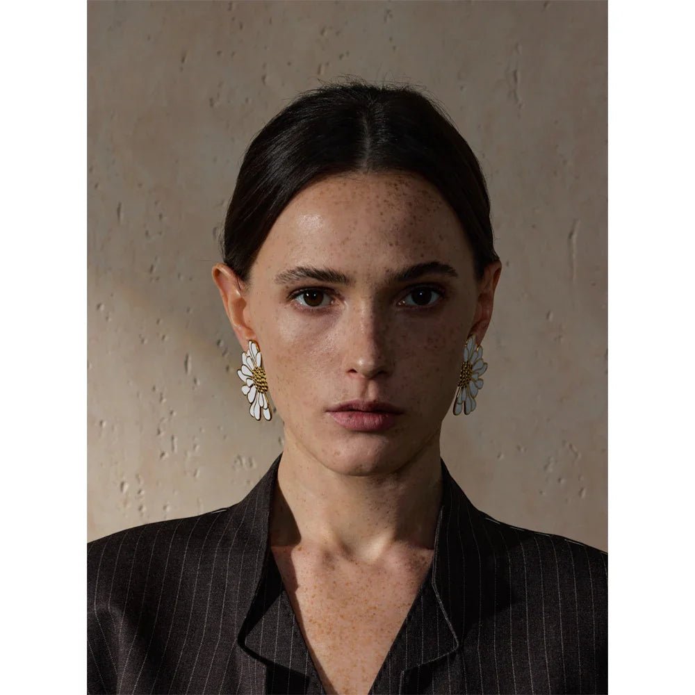 Gold - Plated Flower Stud Earrings - Oreela