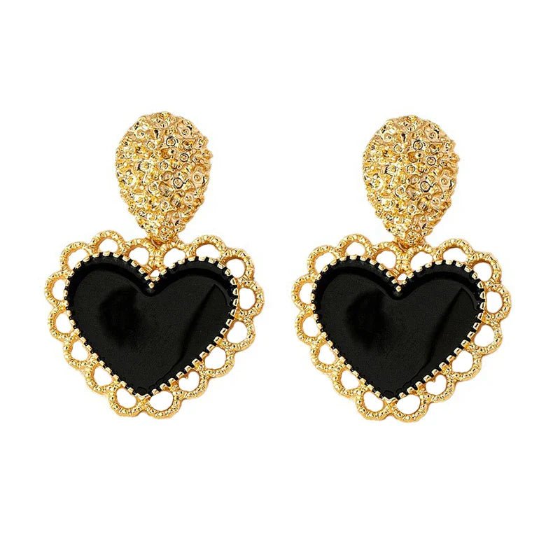 Black Heart Drop Earrings - Oreela