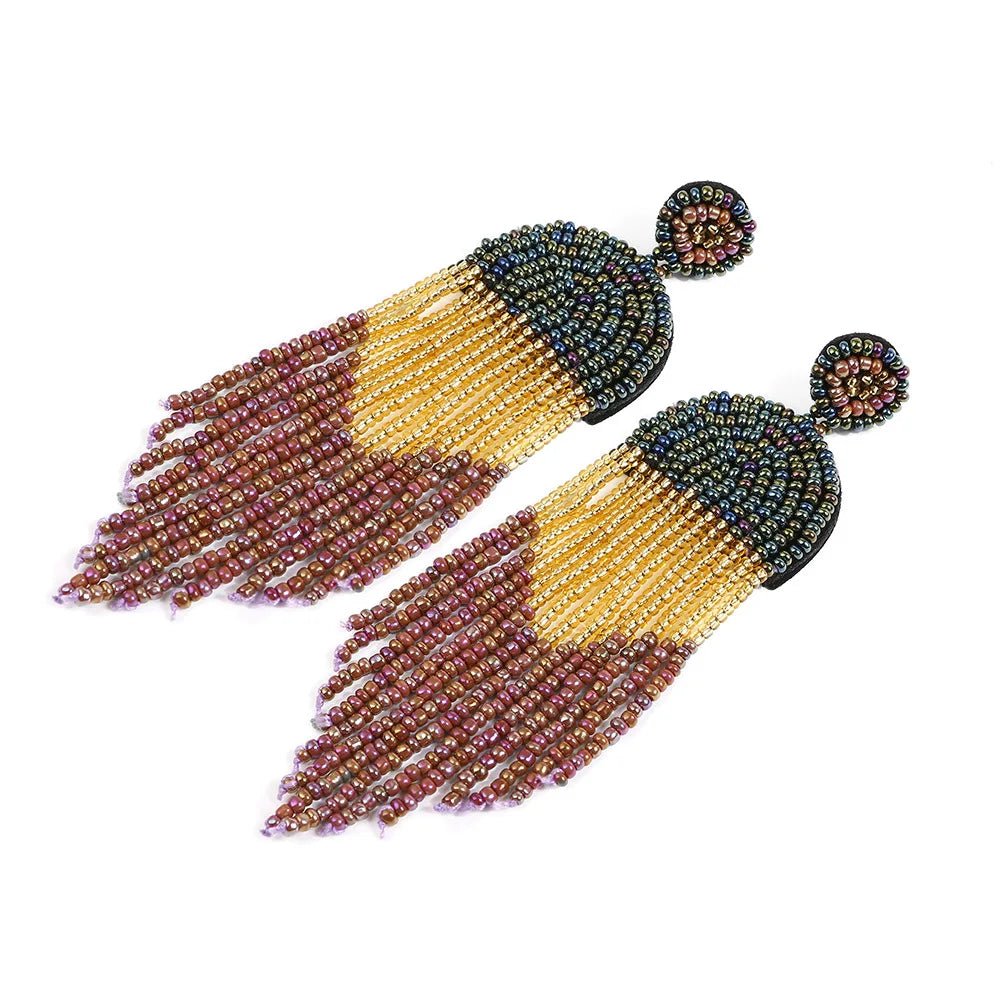 Boho Seed Bead Tassel Earrings - Oreela