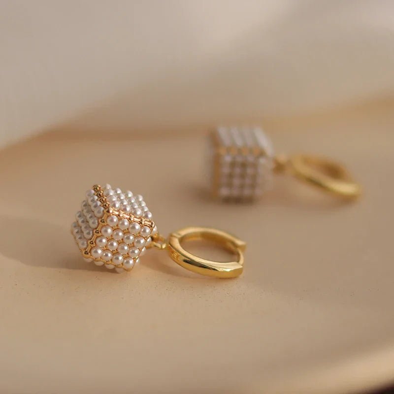 Pearl Square Pendant Earrings - Oreela