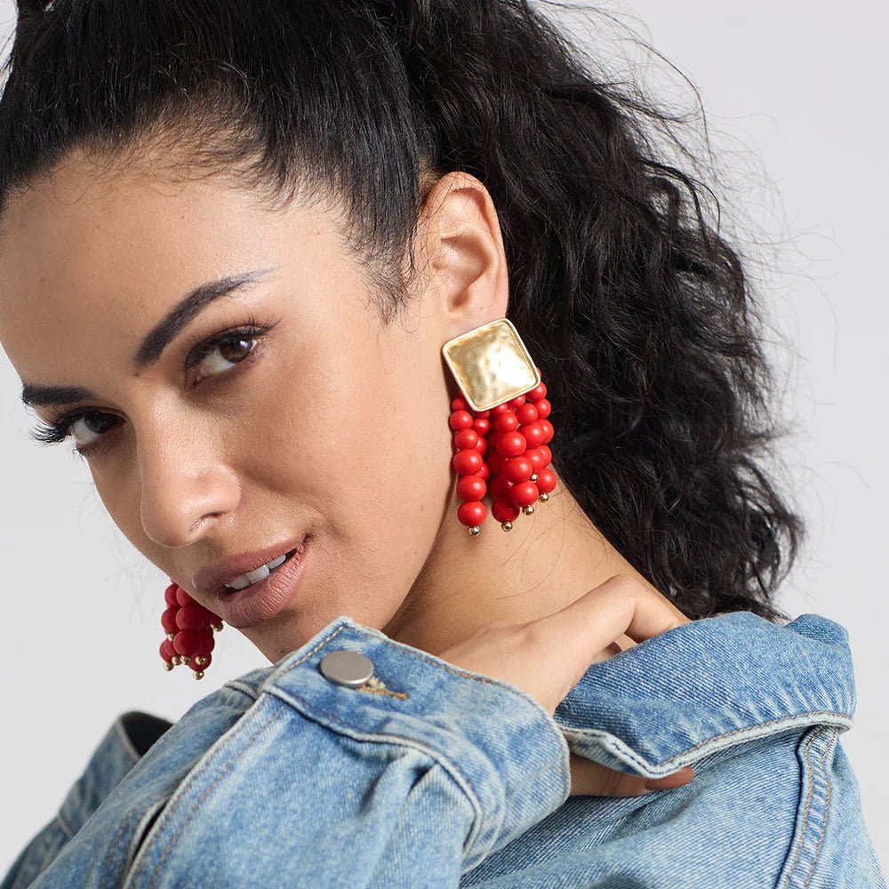 Wooden Beaded Bohemian Earrings - Oreela