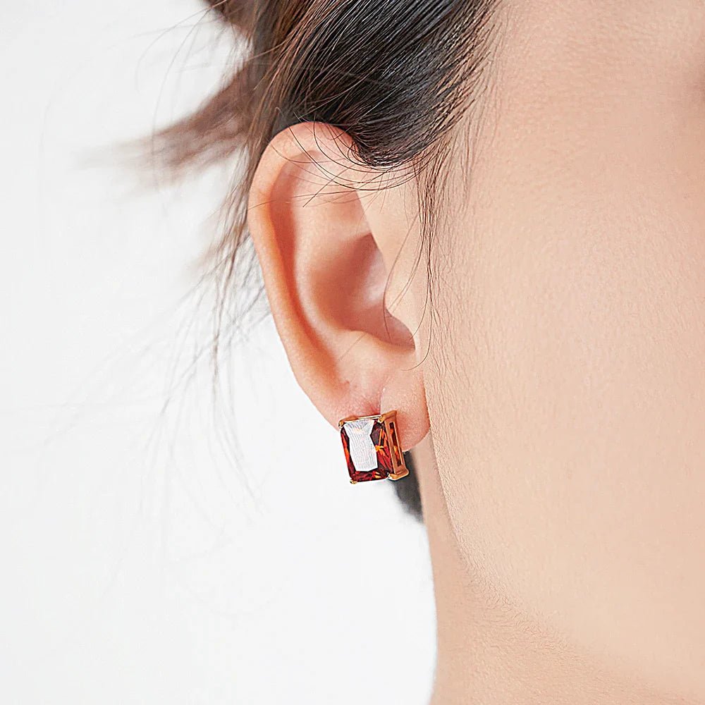 Red Zircon Stud Earrings - Oreela