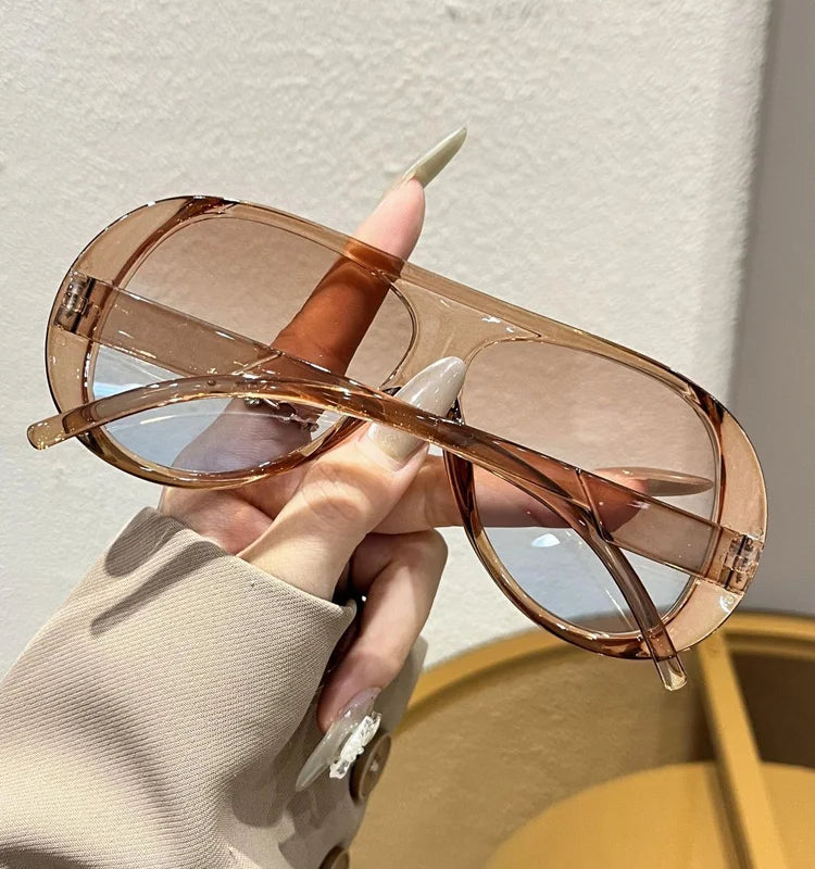 Fashion Double Bridges Pilot Sunglasses Women Large Frame Shades