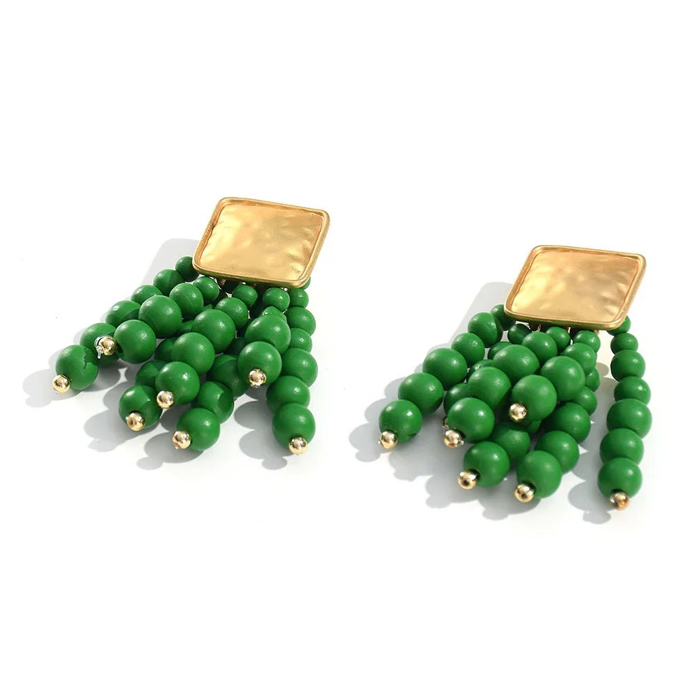 Wooden Beaded Bohemian Earrings - Oreela