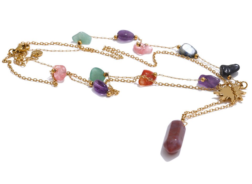 Double - Layer Sun Amethyst Drop Necklace - Oreela