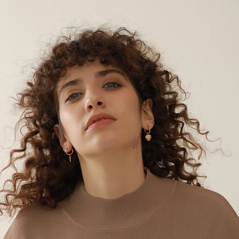 18K Gold Plated Eye & Heart Drop Earrings - Oreela