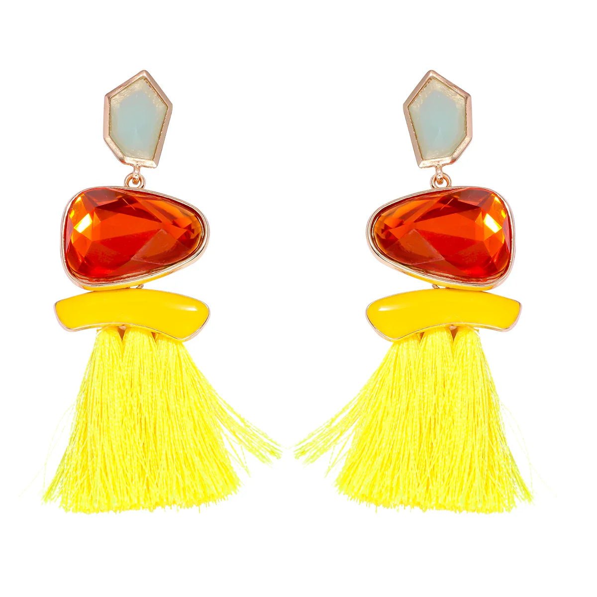 Colorblock Stone & Tassel Earrings - Oreela