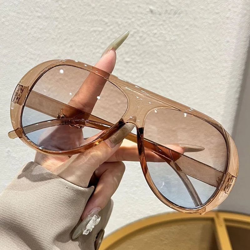 Fashion Double Bridges Pilot Sunglasses Women Large Frame Shades