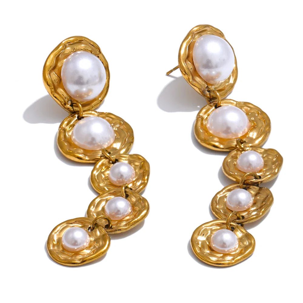 Long Drop Pearl Earrings - Oreela