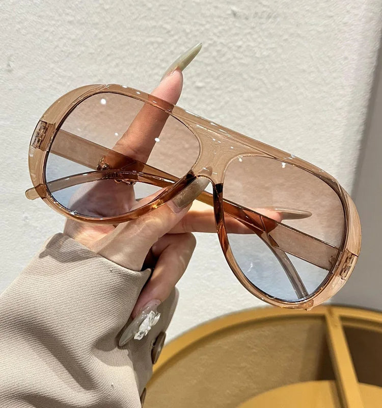 Fashion Double Bridges Pilot Sunglasses Women Large Frame Shades