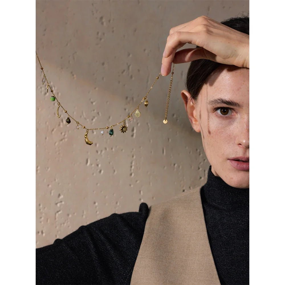 Moon & Pearl Drop Necklace - Oreela