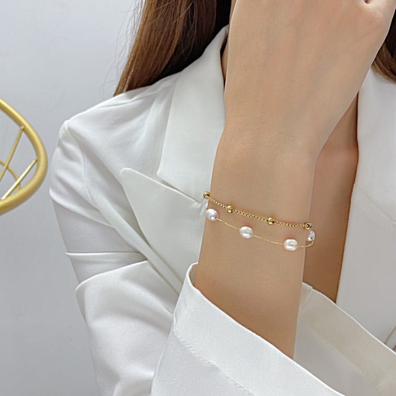 Double Layer Gold Pearl Bracelet - Oreela