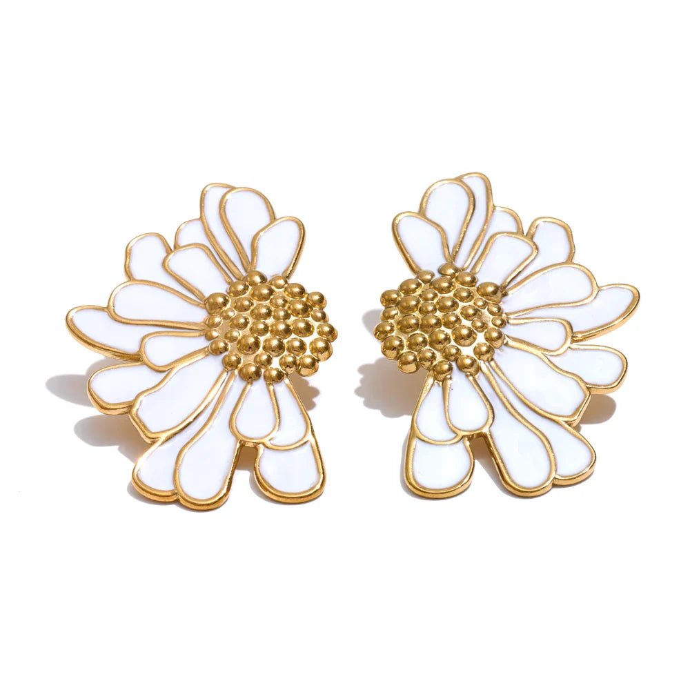 Gold - Plated Flower Stud Earrings - Oreela