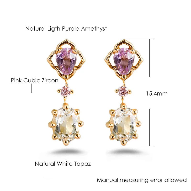 Natural Amethyst & Topaz Stud Earrings - Oreela