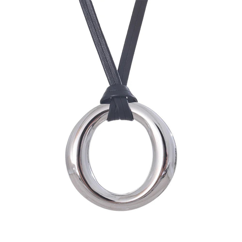 Leather Round Pendant Necklace - Oreela