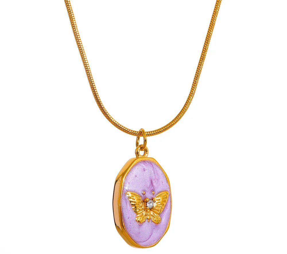 Pink Butterfly Pendant Necklace - Oreela