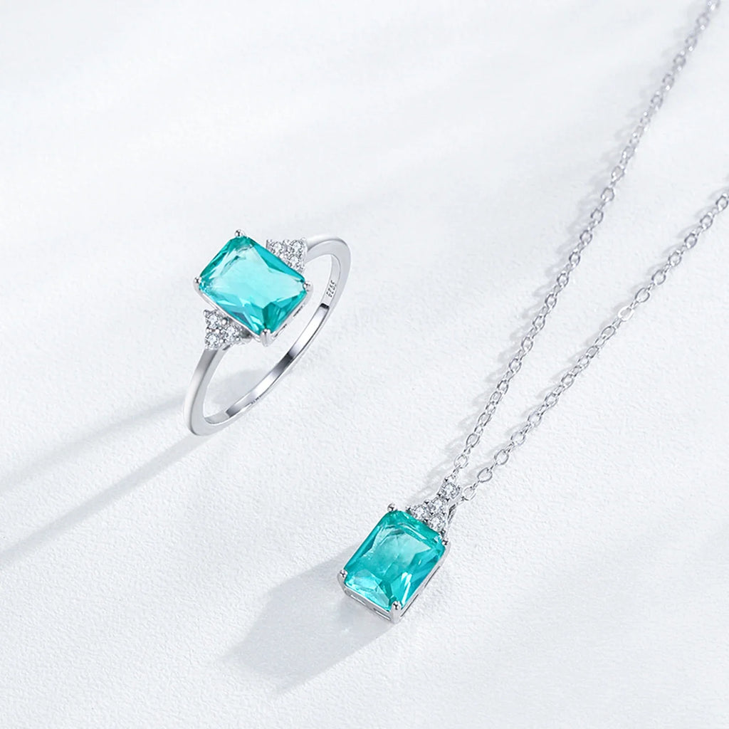 Blue - Green Zircon Silver Jewelry Set - Oreela