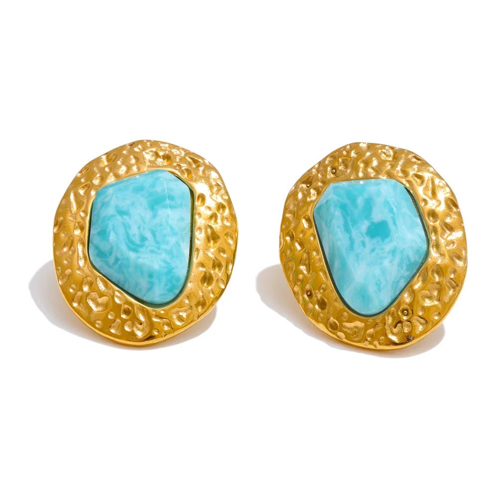 Amazonite Stone Stud Earrings - Oreela