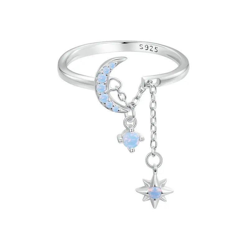 Celestial Opal Star and Moon Adjustable Ring - Oreela