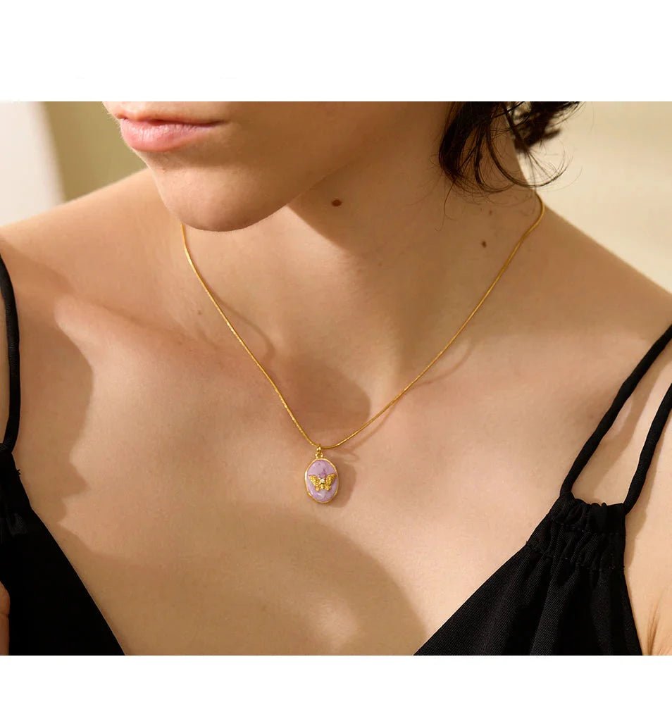 Pink Butterfly Pendant Necklace - Oreela
