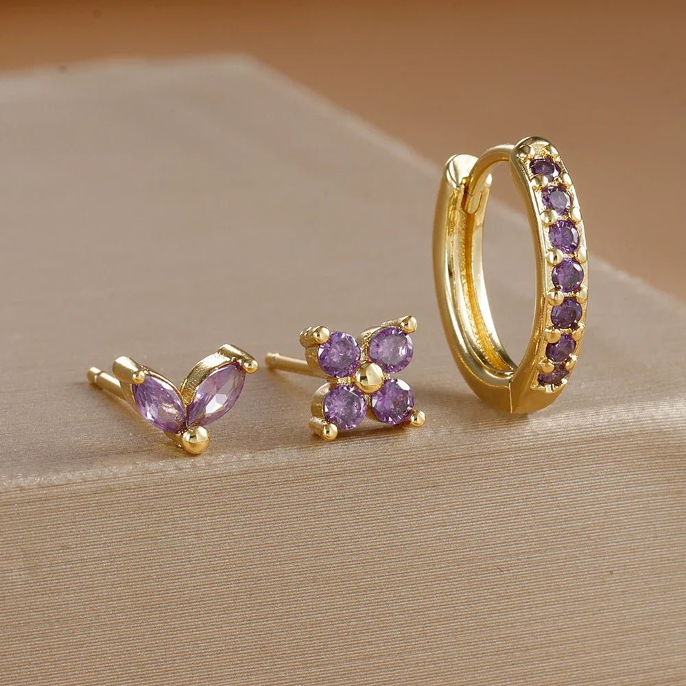 Flower Hoop Earrings Set - Oreela