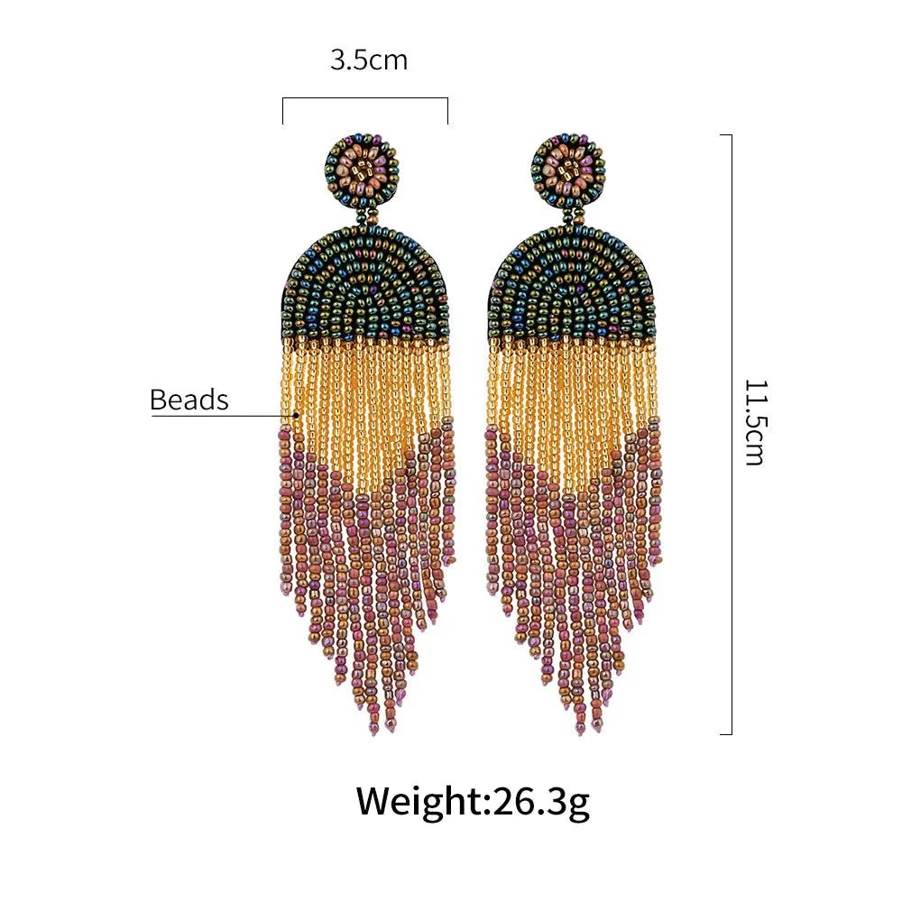 Boho Seed Bead Tassel Earrings - Oreela