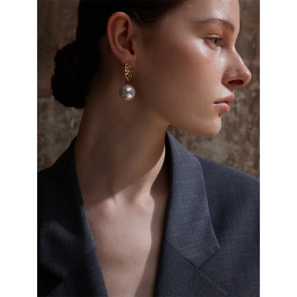 Pearl Geometric Drop Earrings - Oreela