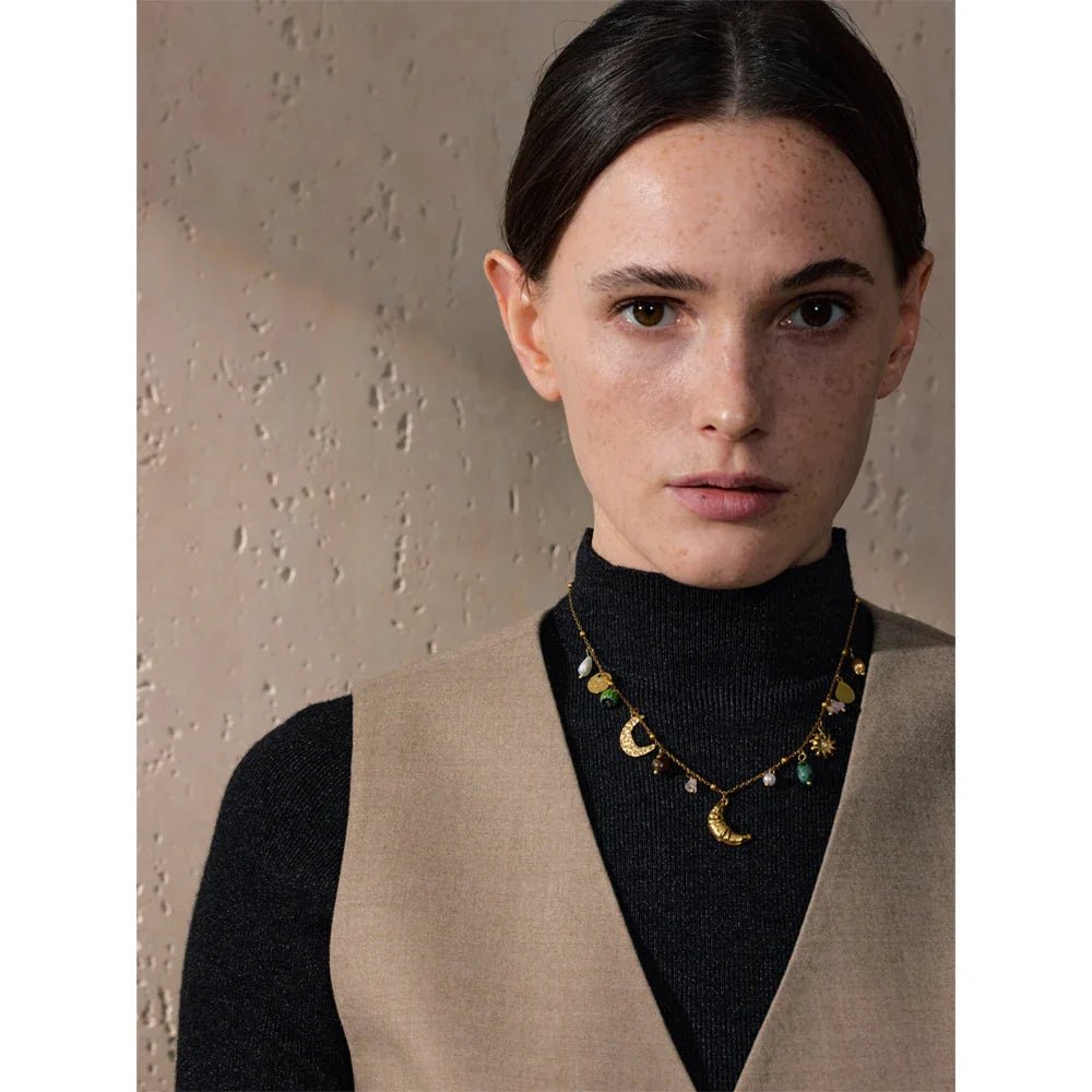 Moon & Pearl Drop Necklace - Oreela