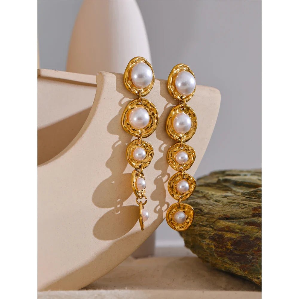 Long Drop Pearl Earrings - Oreela