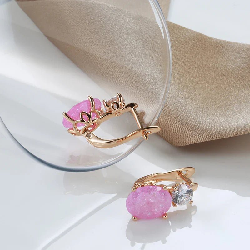 Pink Frosted Zircon Drop Earrings - Oreela