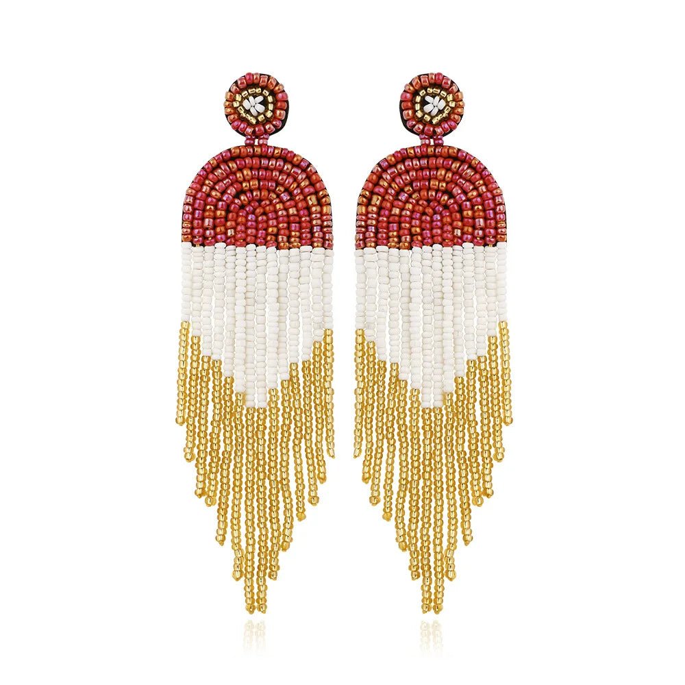 Boho Seed Bead Tassel Earrings - Oreela