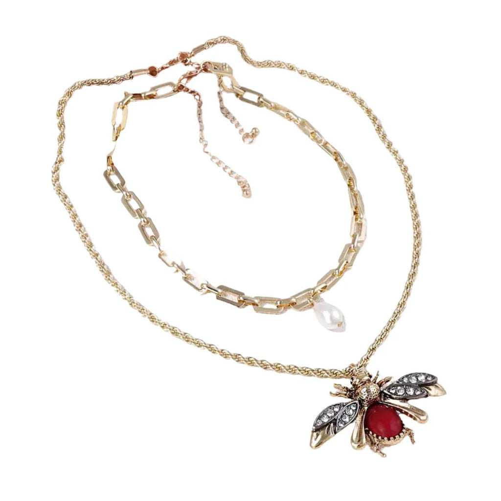 Vintage Bee Pearl Drop Earrings/Chain - Oreela