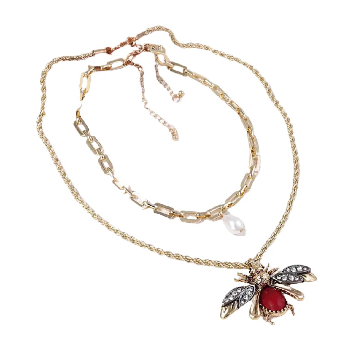 Vintage Bee Pearl Drop Earrings/Chain - Oreela