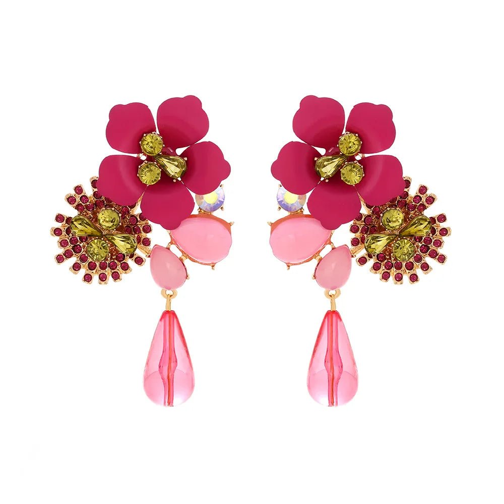 Metal Flowers Dangle Earrings - Oreela
