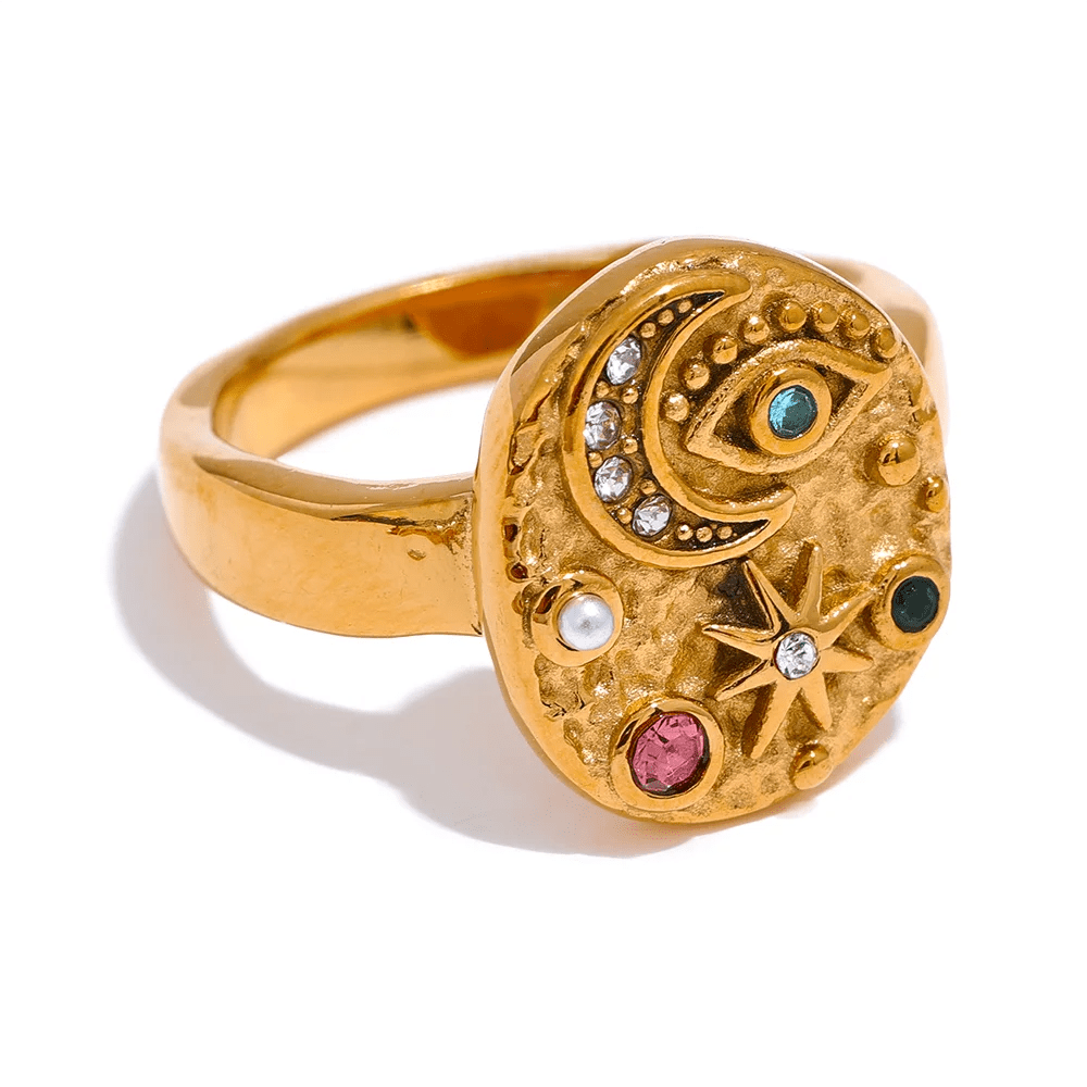 18k Moon Star Ring - Oreela
