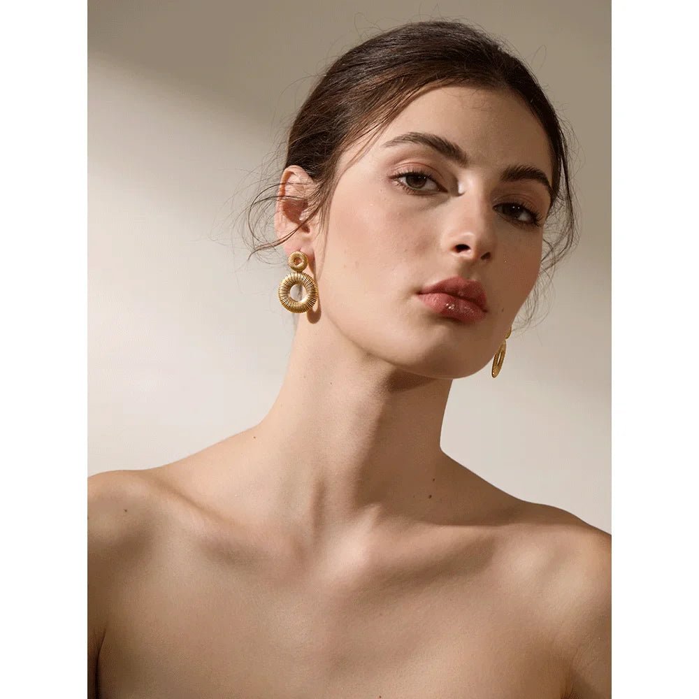 Golden Spiral Drop Earrings - Oreela