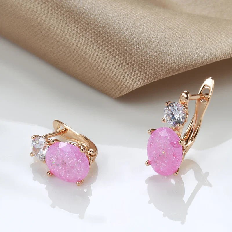 Pink Frosted Zircon Drop Earrings - Oreela