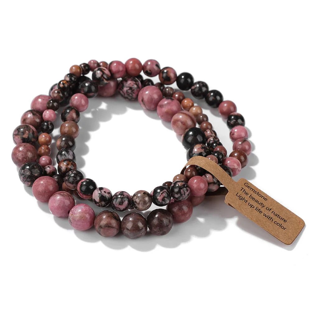 Rhodonite Beads Bracelet Set - Oreela