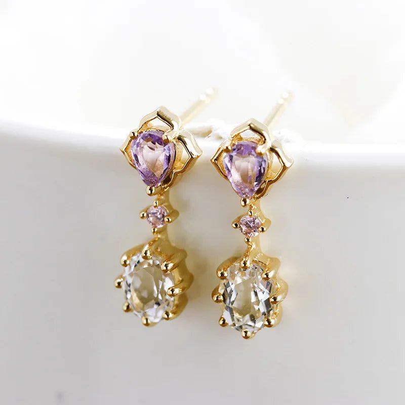 Natural Amethyst & Topaz Stud Earrings - Oreela