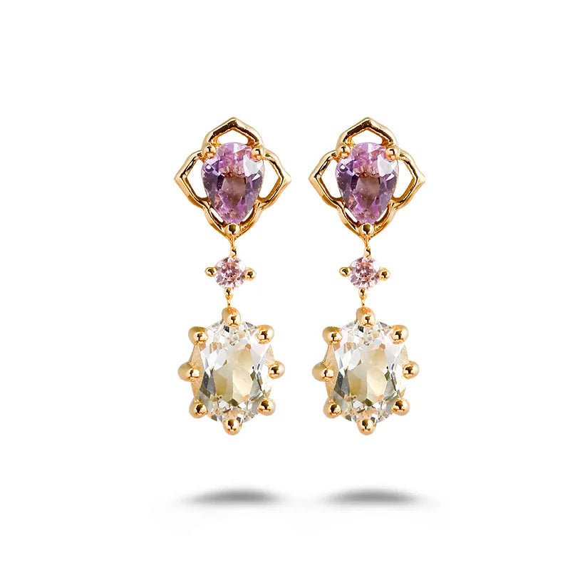 Natural Amethyst & Topaz Stud Earrings - Oreela