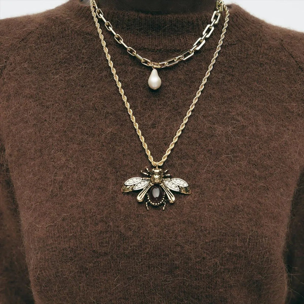 Vintage Bee Pearl Drop Earrings/Chain - Oreela