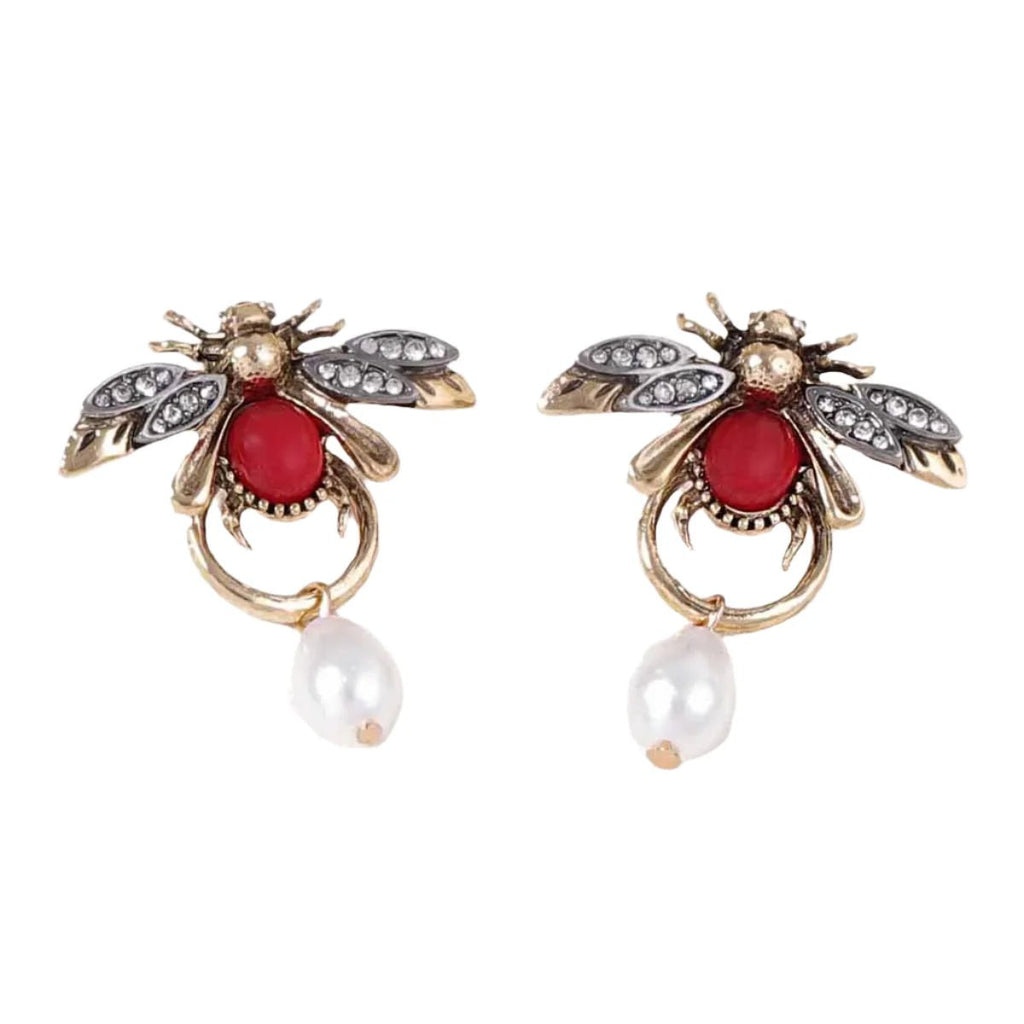 Vintage Bee Pearl Drop Earrings/Chain - Oreela