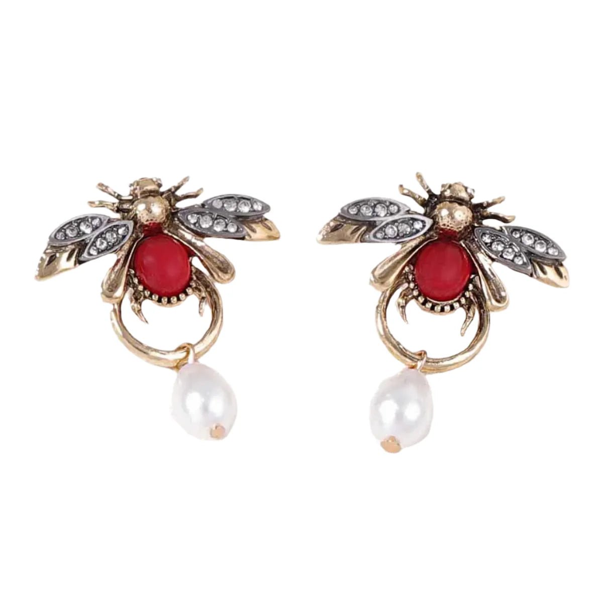 Vintage Bee Pearl Drop Earrings/Chain - Oreela