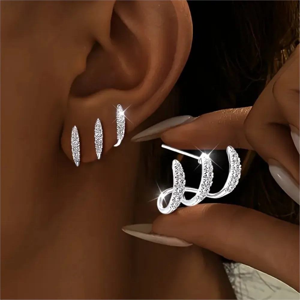 Triple Spark Crystal Ear Cuff Earrings