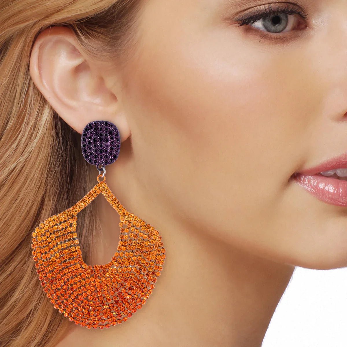 Vintage Crystal Fan Tassel Earrings - Oreela